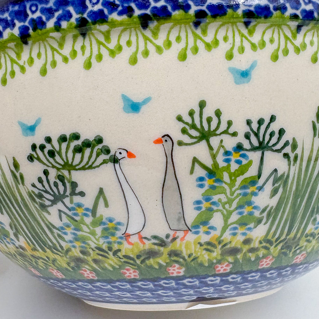 8”  Bowl.  Hand crafted Polish pottery stoneware: UNIKAT Ducks on the Run