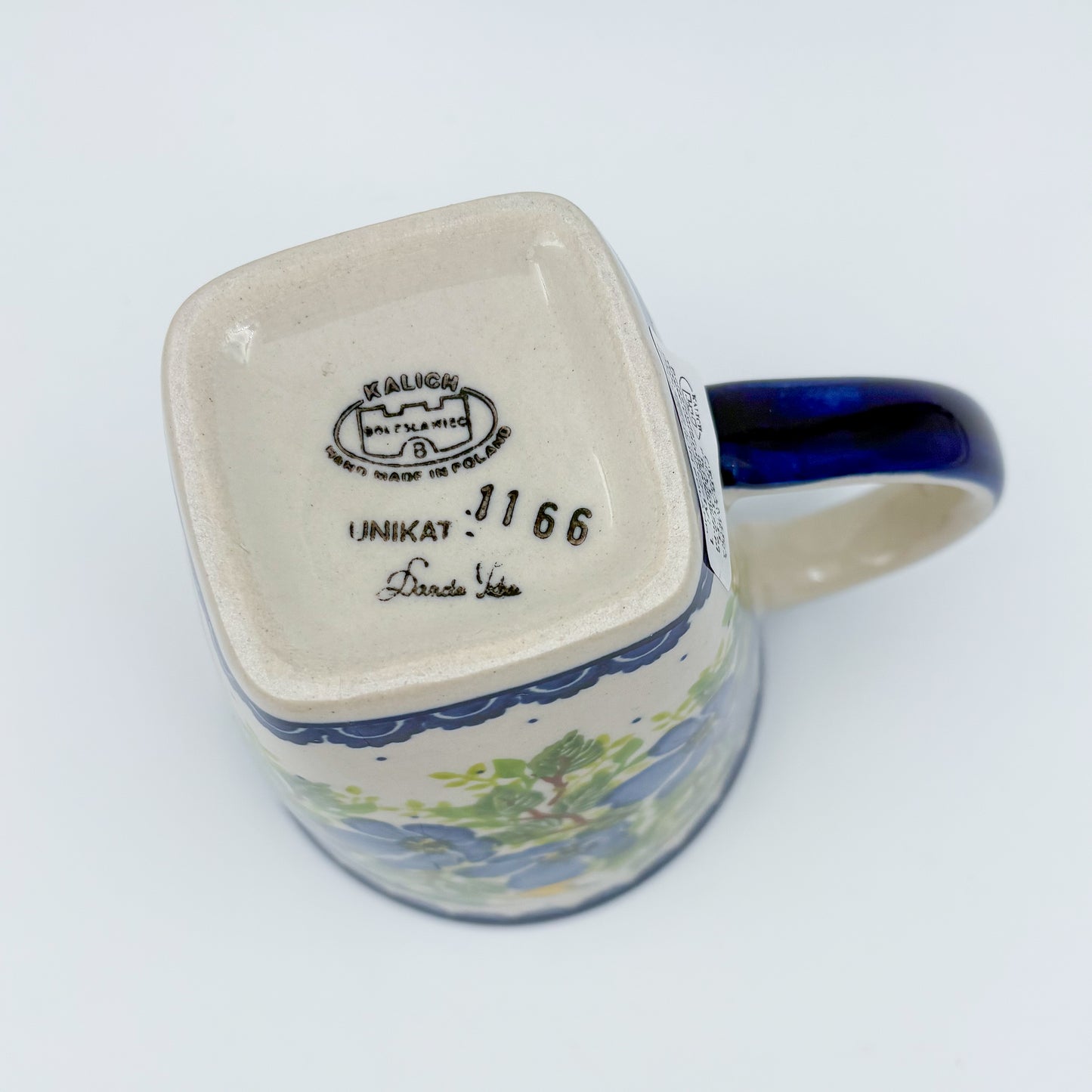 Mug XL 18oz. Handcrafted Polish pottery stoneware:  UNIKAT Blue Poppy Songbird