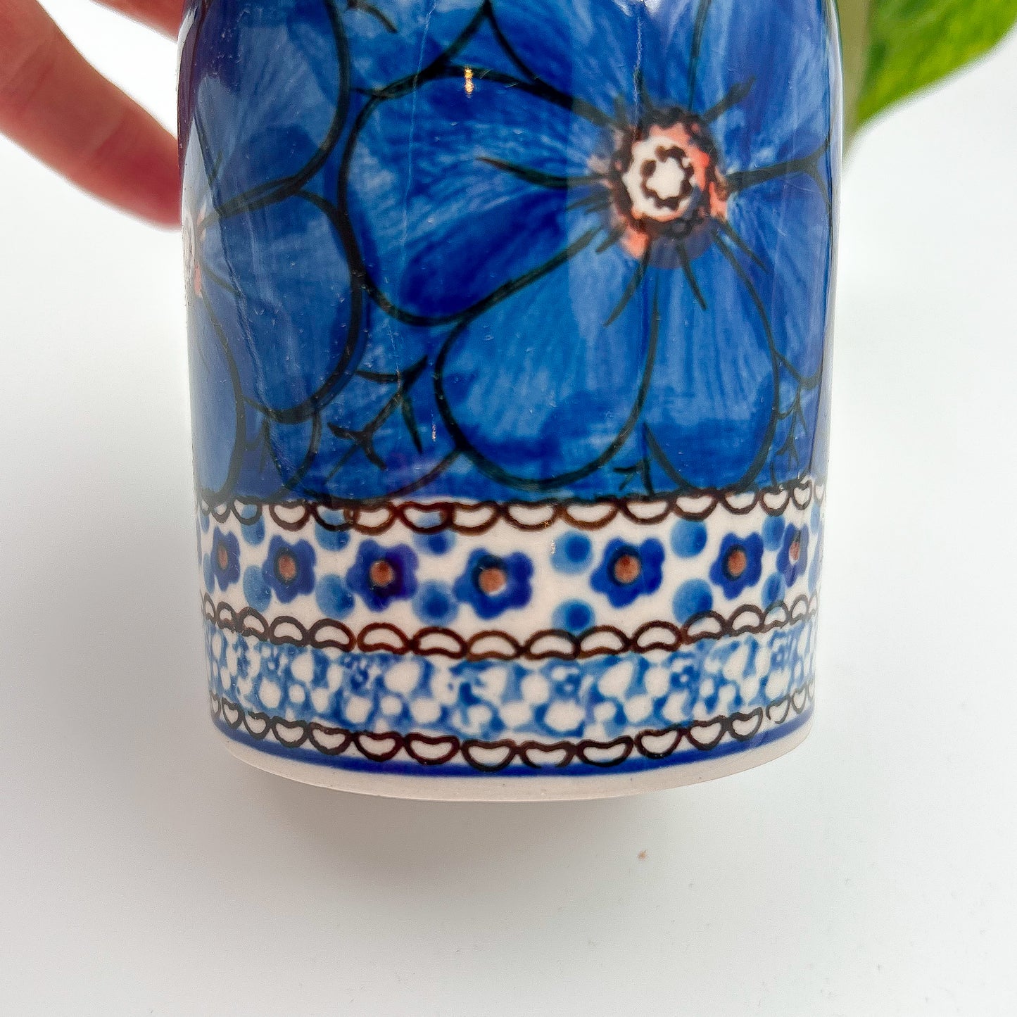 Soap Dispenser 5”.  Handmade Polish pottery.  UNIKAT Cobalt Poppies Design