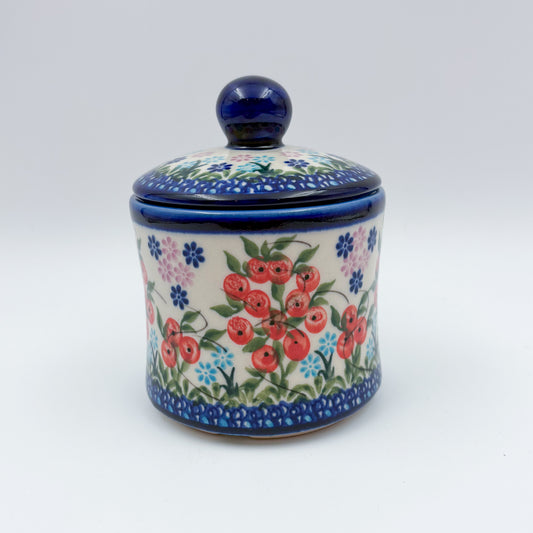 Sugar Jar.  UNIKAT Red Berry Pattern