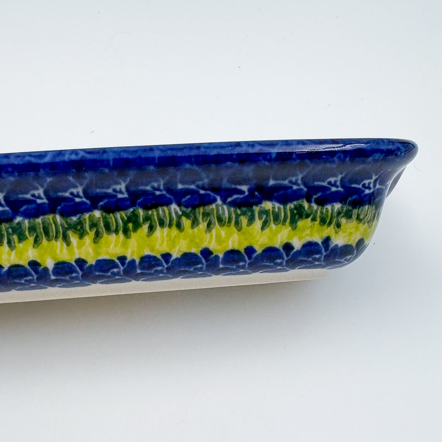 9" Corn Dish/Small Tray.  Hand crafted Polish pottery stoneware: UNIKAT Bluebell Meadow