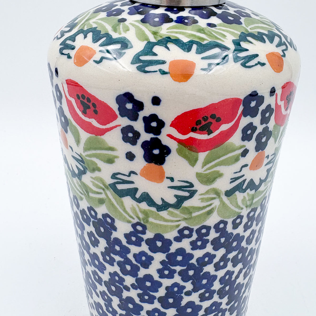 Soap Dispenser 8"  Handmade Polish pottery.  UNIKAT Poppy Bouquet