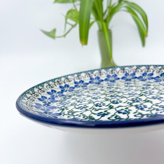 7.91” Plate.  Hand crafted Polish pottery stoneware: Blue Dogwood Design.