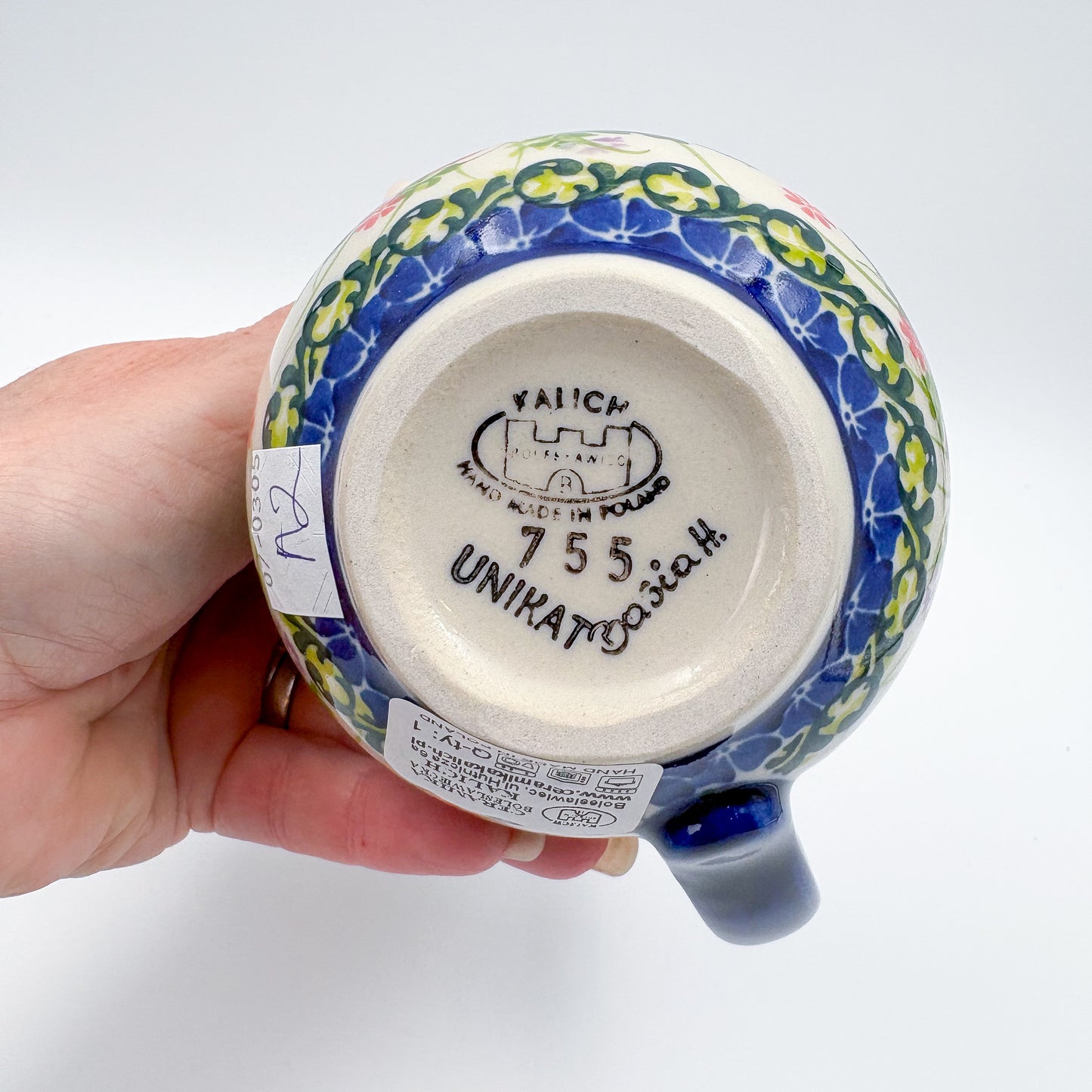 10 oz Bubble Mug. Handcrafted Polish pottery stoneware:  UNIKAT Pink Ruffle