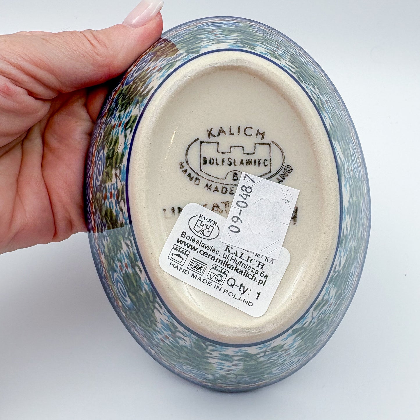 6” Oval Tub Bowl.  Hand crafted Polish pottery stoneware:  UNIKAT Whispering Ferns Design
