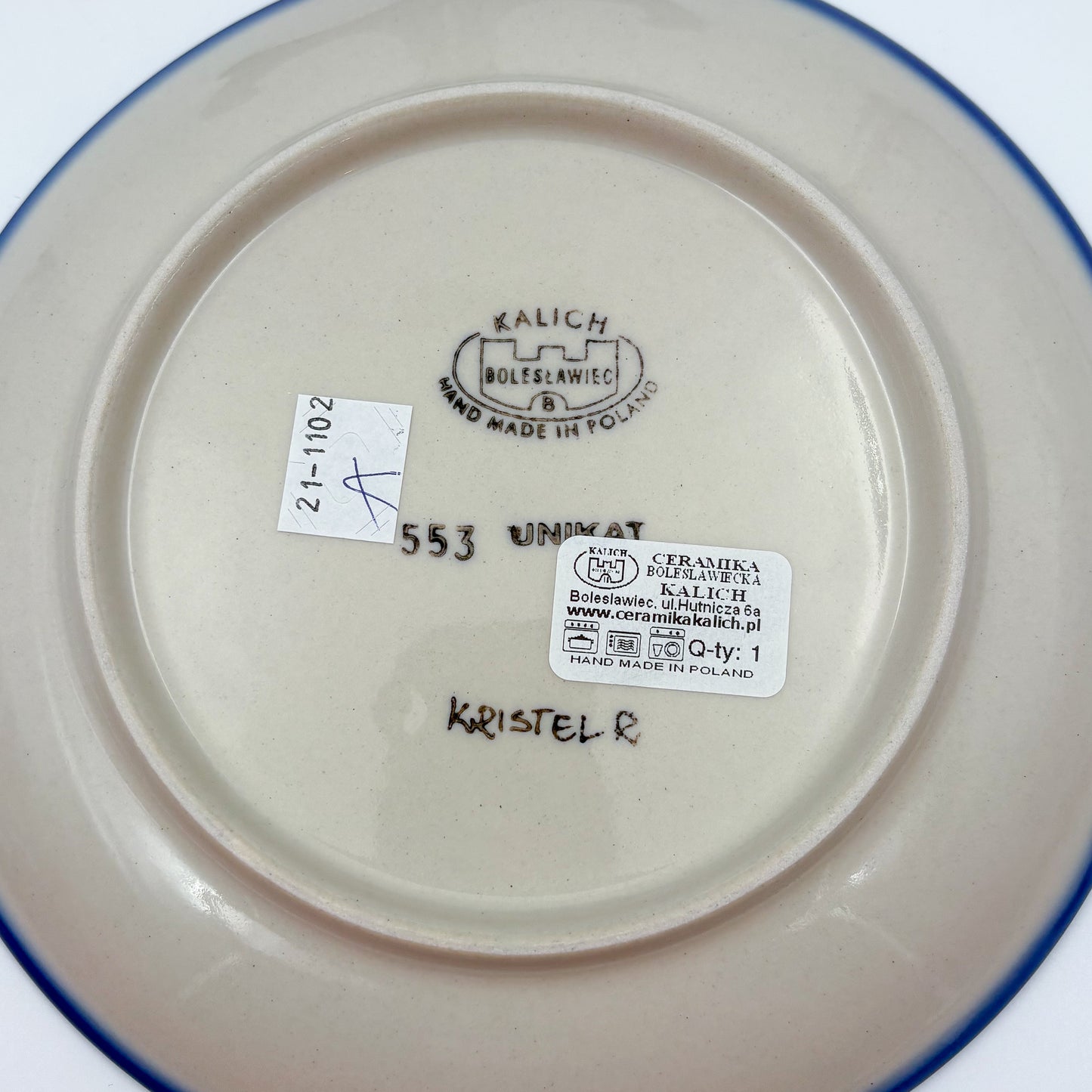 7.5” Plate.  Hand crafted Polish pottery stoneware: UNIKAT Bluebell Meadow