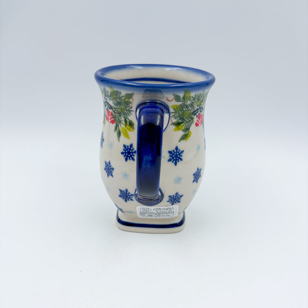 Tulip Mug 10oz. Handcrafted Polish pottery stoneware:  UNIKAT Snowflakes and Holly