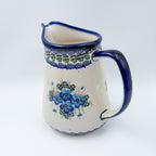48 oz. Jacek Pitcher.  Hand painted Polish pottery stoneware UNIKAT Pansy Blues