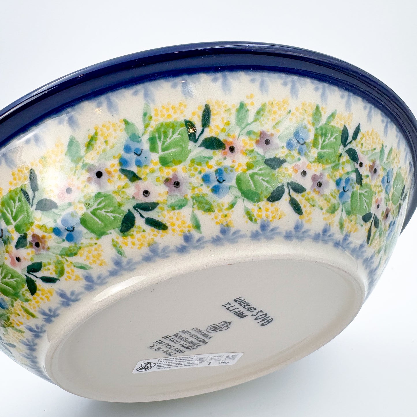 8” Pasta  Bowl.  Hand crafted Polish pottery stoneware: UNIKAT Blue Hydrangea Design