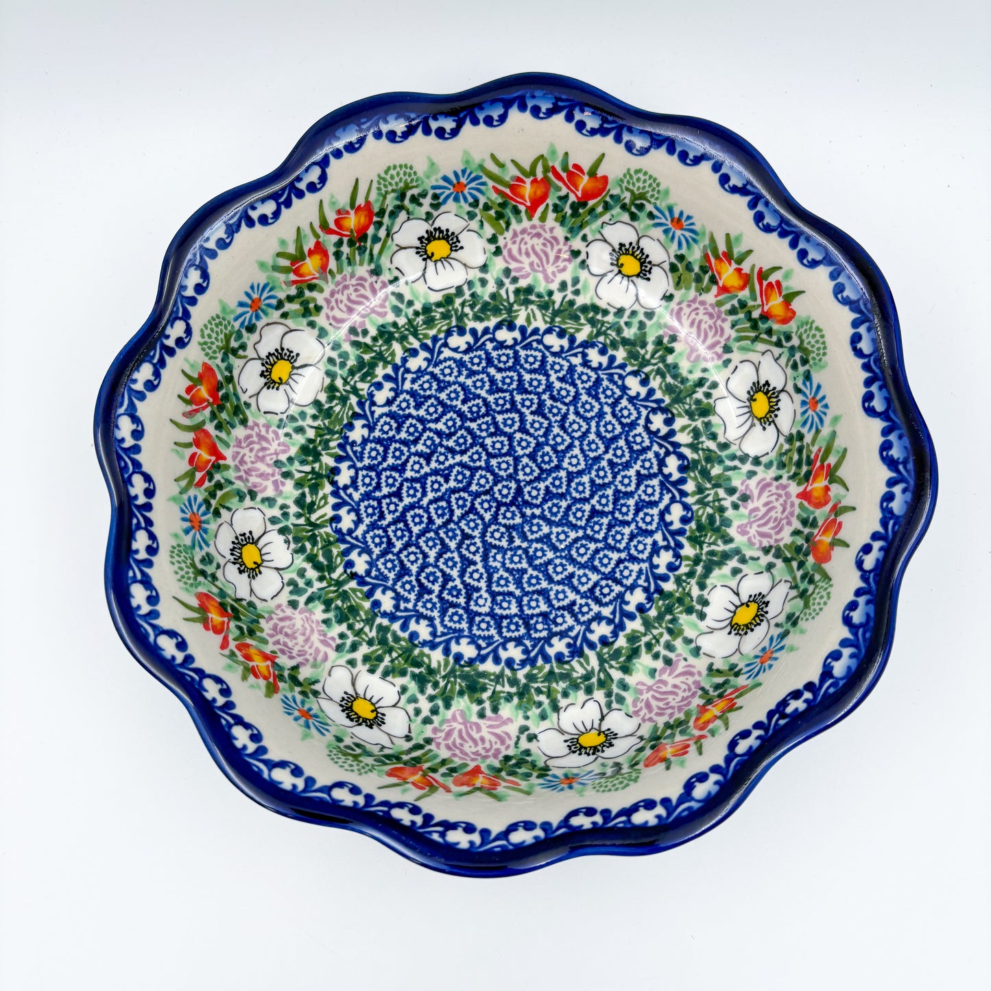 9" Kora Bowl. Hand crafted Polish pottery stoneware:  UNIKAT Cottage Garden Pattern