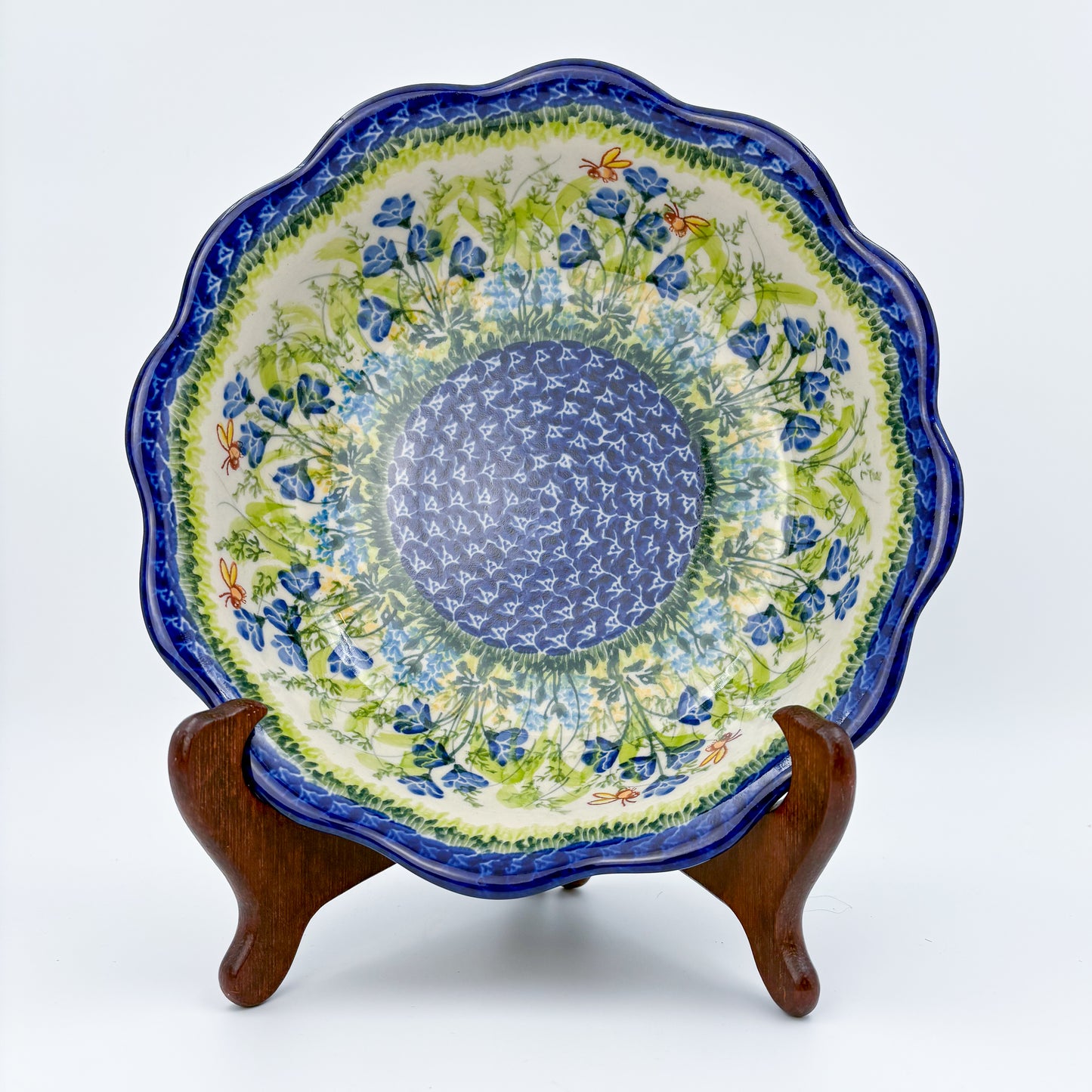 9" Wavy Bowl: UNIKAT Bluebell Meadow Design