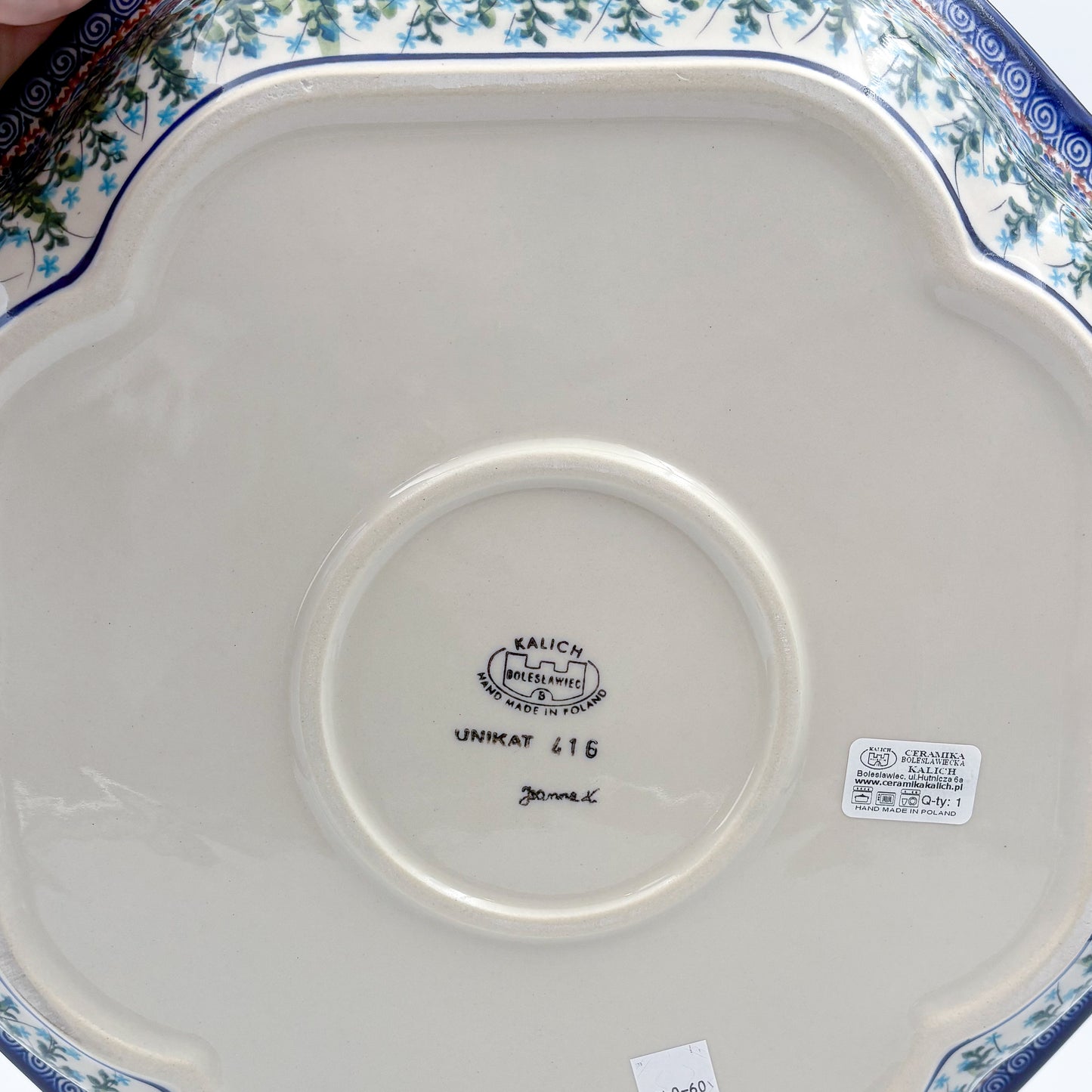 14.5” Clover Platter.  Hand crafted Polish pottery stoneware: UNIKAT Whispering Ferns