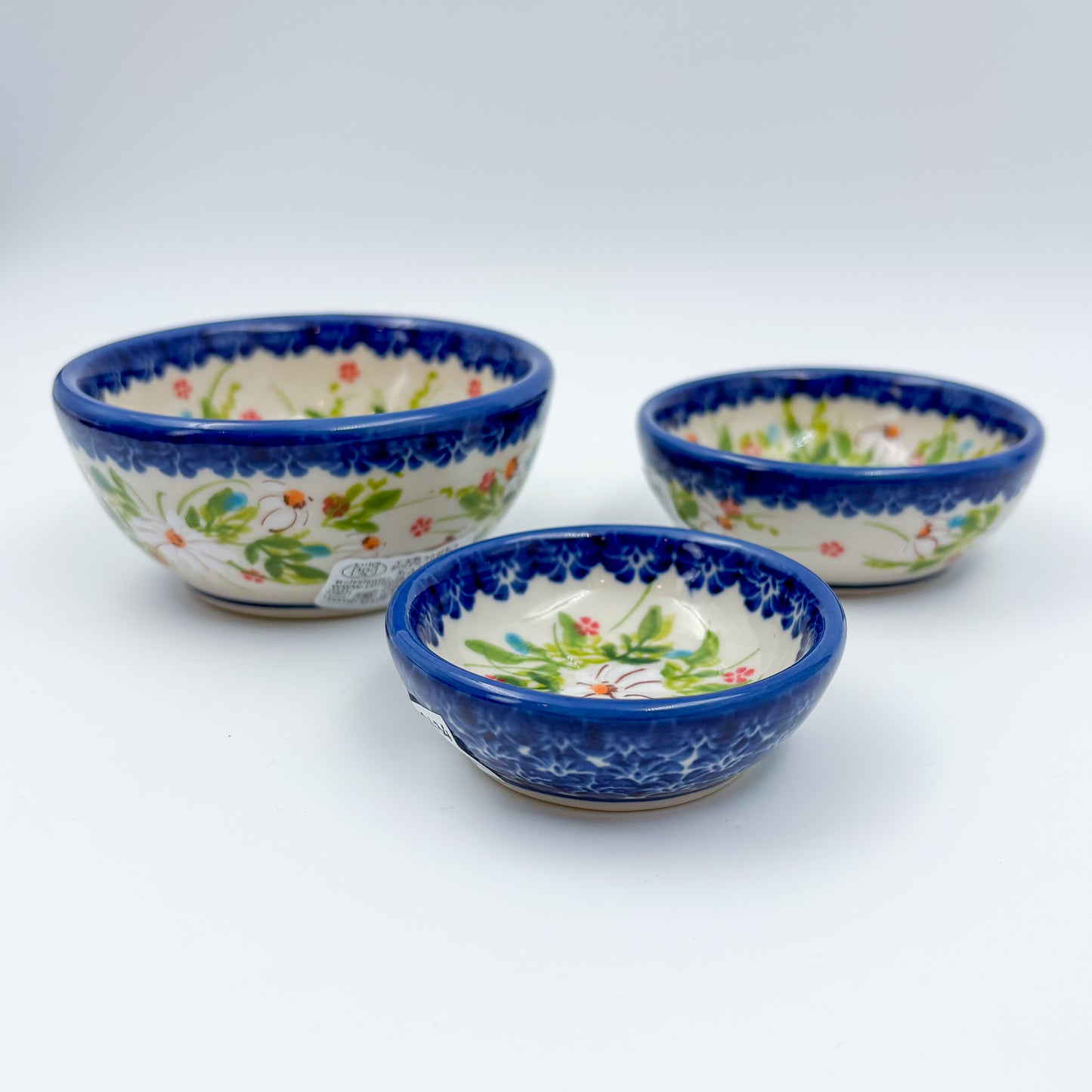 Small Set 3 stacking Bowls.  Hand crafted Polish pottery stoneware:  UNIKAT Orange Poppy