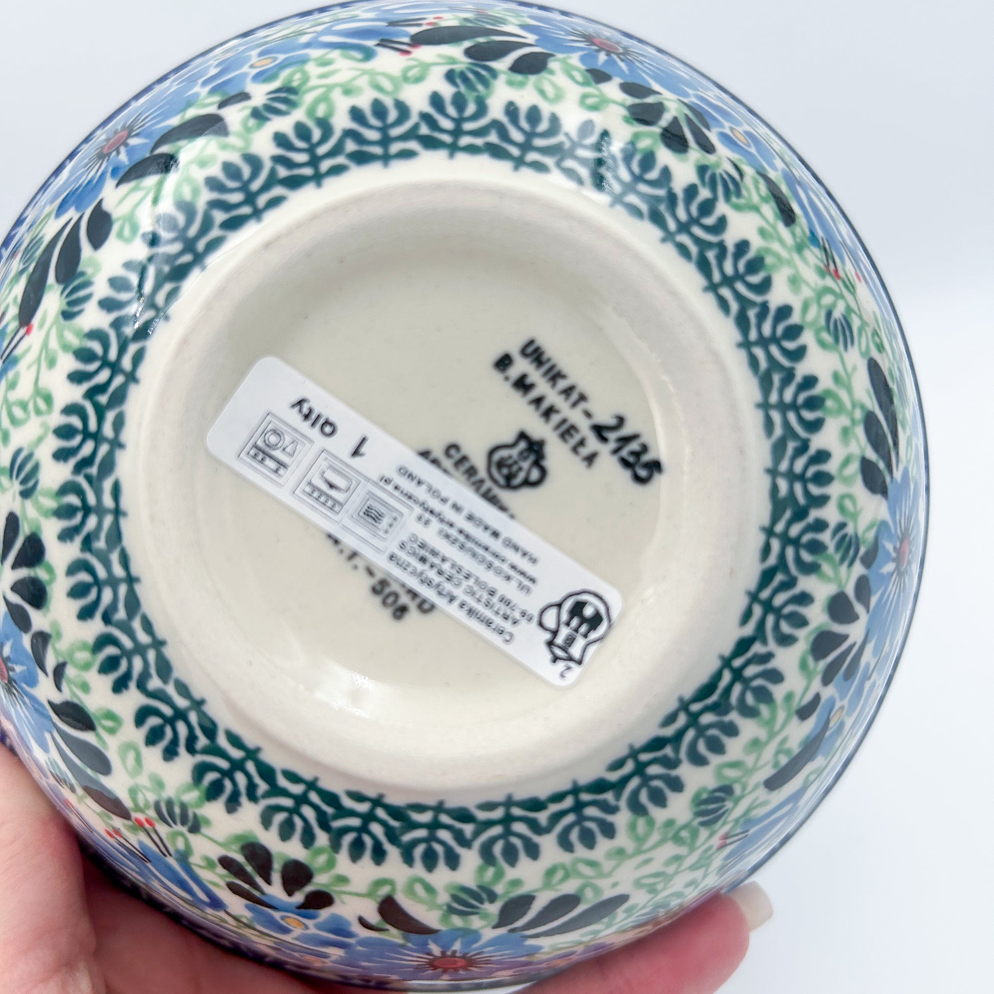 Polish pottery 6.” Bowl in the UNIKAT Windswept Blues pattern.
Ceramika Artystyczna Company
