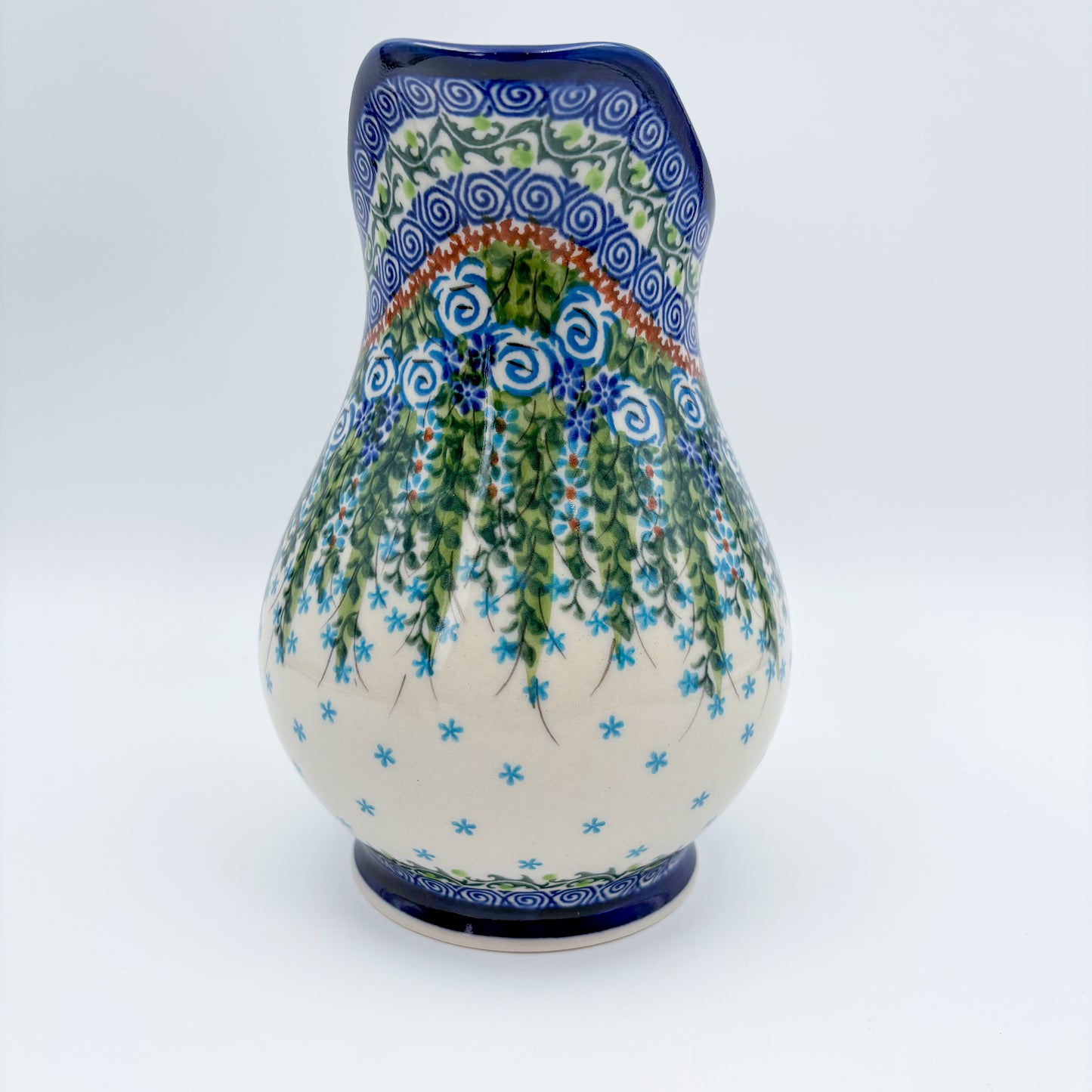 37 oz. Pitcher.  Hand painted Polish pottery stoneware UNIKAT Whispering Ferns