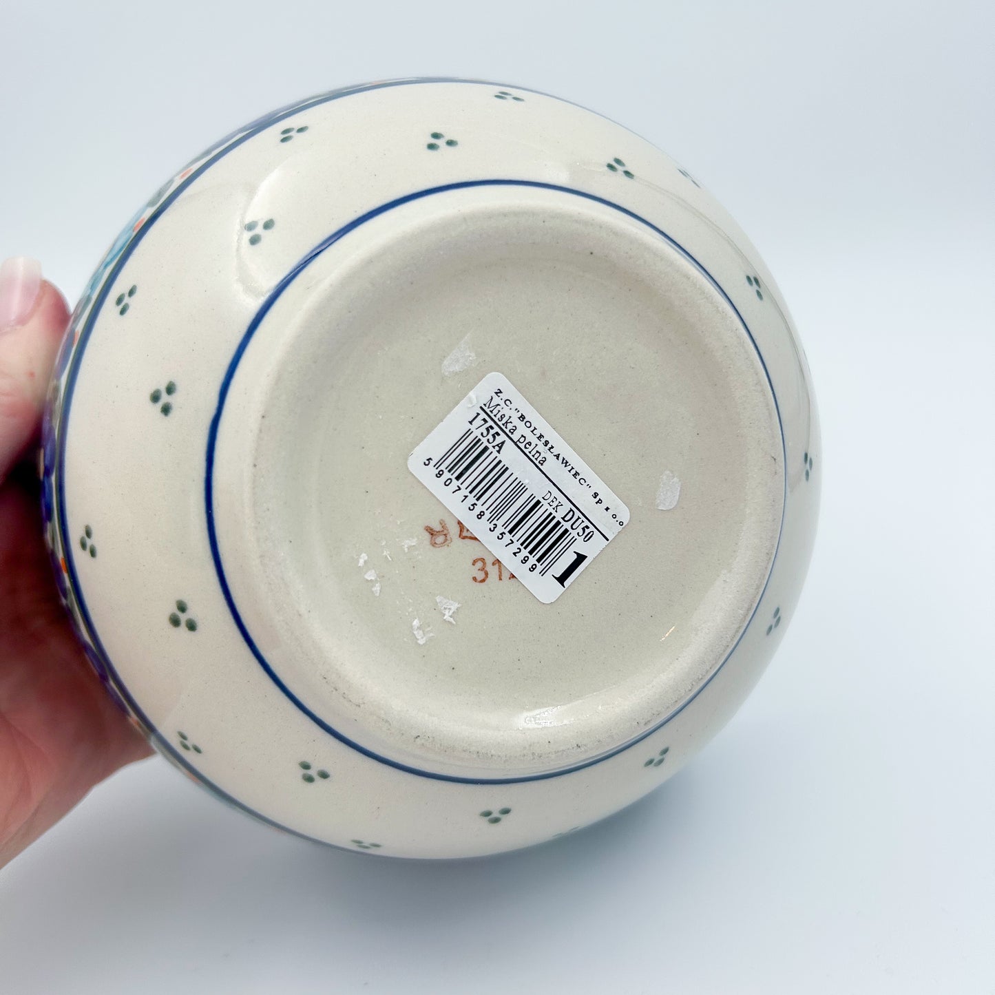 6.25” Deep Bowl.  Hand crafted Polish pottery stoneware:  Garden Party Blues