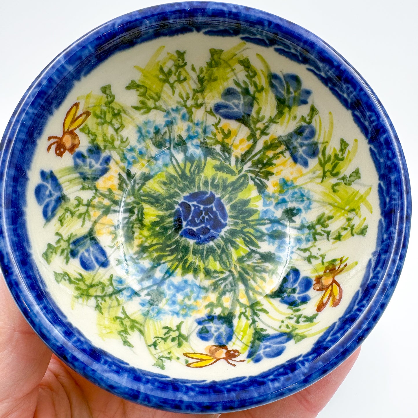 Small Set 3 stacking Bowls.  Hand crafted Polish pottery stoneware:  UNIKAT Bluebell Meadow
