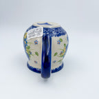 Back view of Blue Pansy bubble mug showing handle