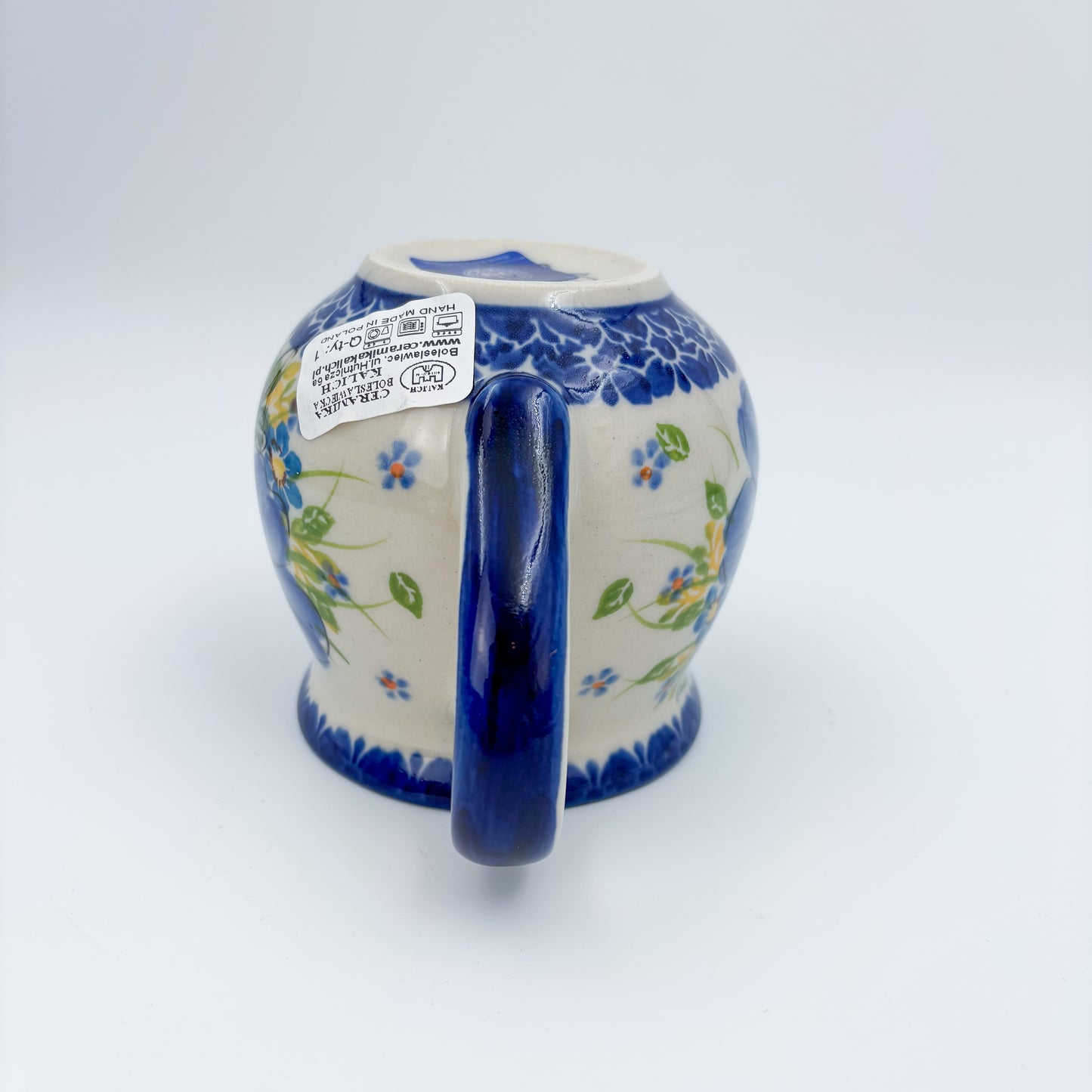 10 oz Bubble Mug. Handcrafted Polish pottery stoneware:  UNIKAT Blue Pansy