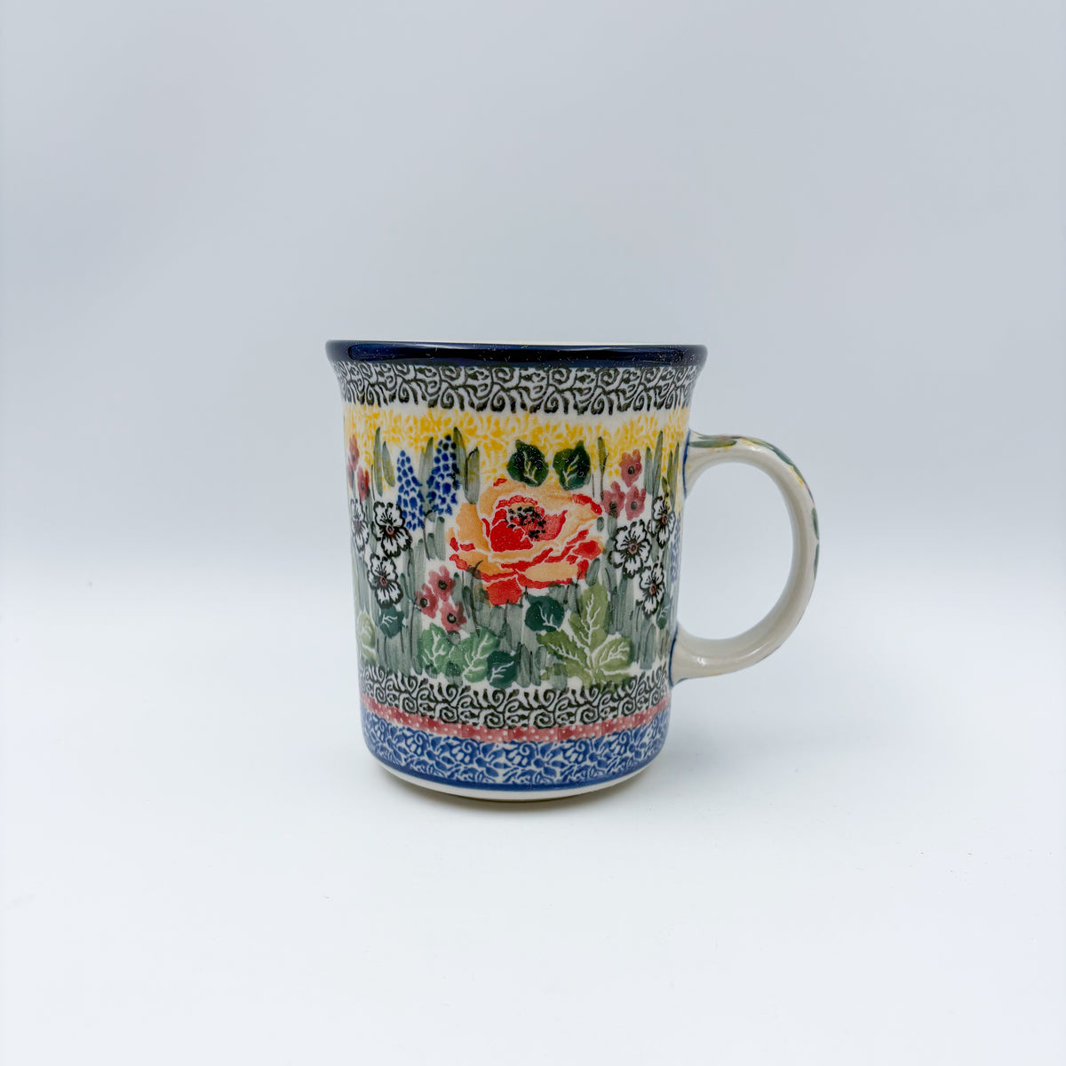 15 oz Bubble Mug. Handcrafted Polish pottery stoneware:  UNIKAT Copper Rose Meadow