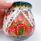 10 oz Bubble Mug. Handcrafted Polish pottery stoneware:  UNIKAT Gingerbread Cottage