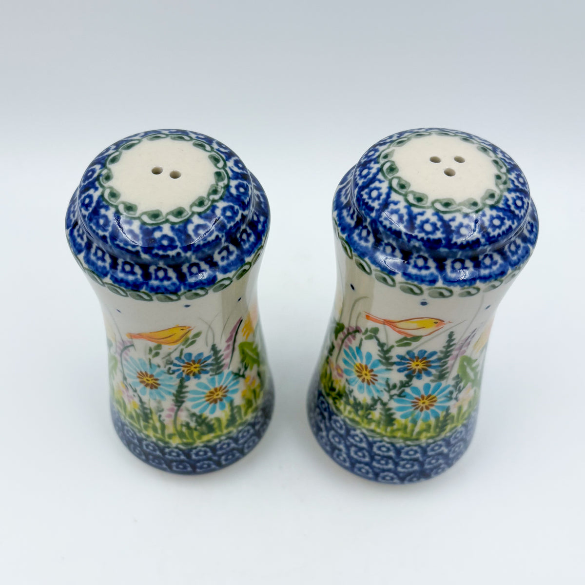 5” Salt and Pepper Shakers.  Handmade Polish pottery.  UNIKAT Wildflower Meadow