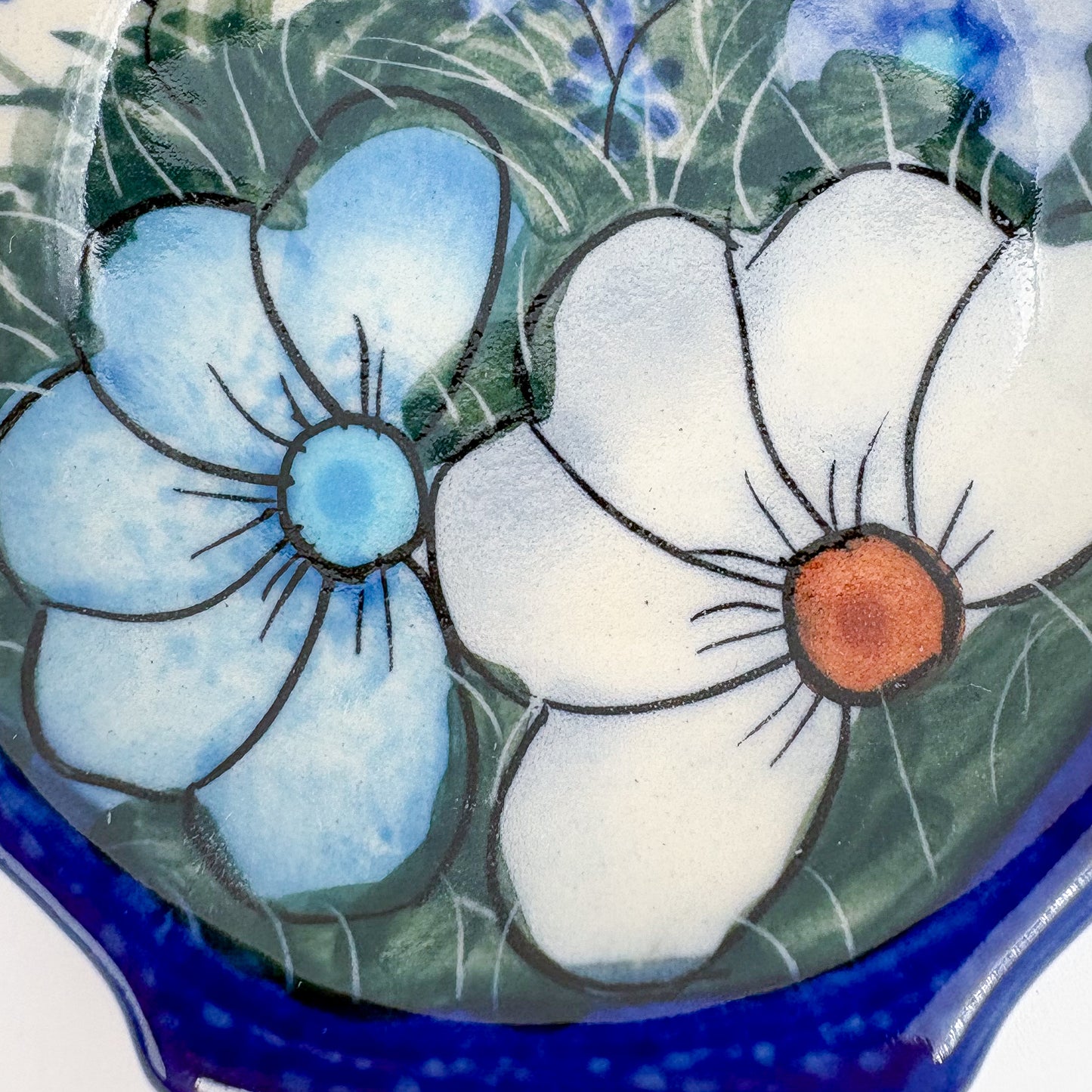 Teabag Rest Holder.  Handmade Polish pottery.  UNIKAT Forget Me Not Pansy