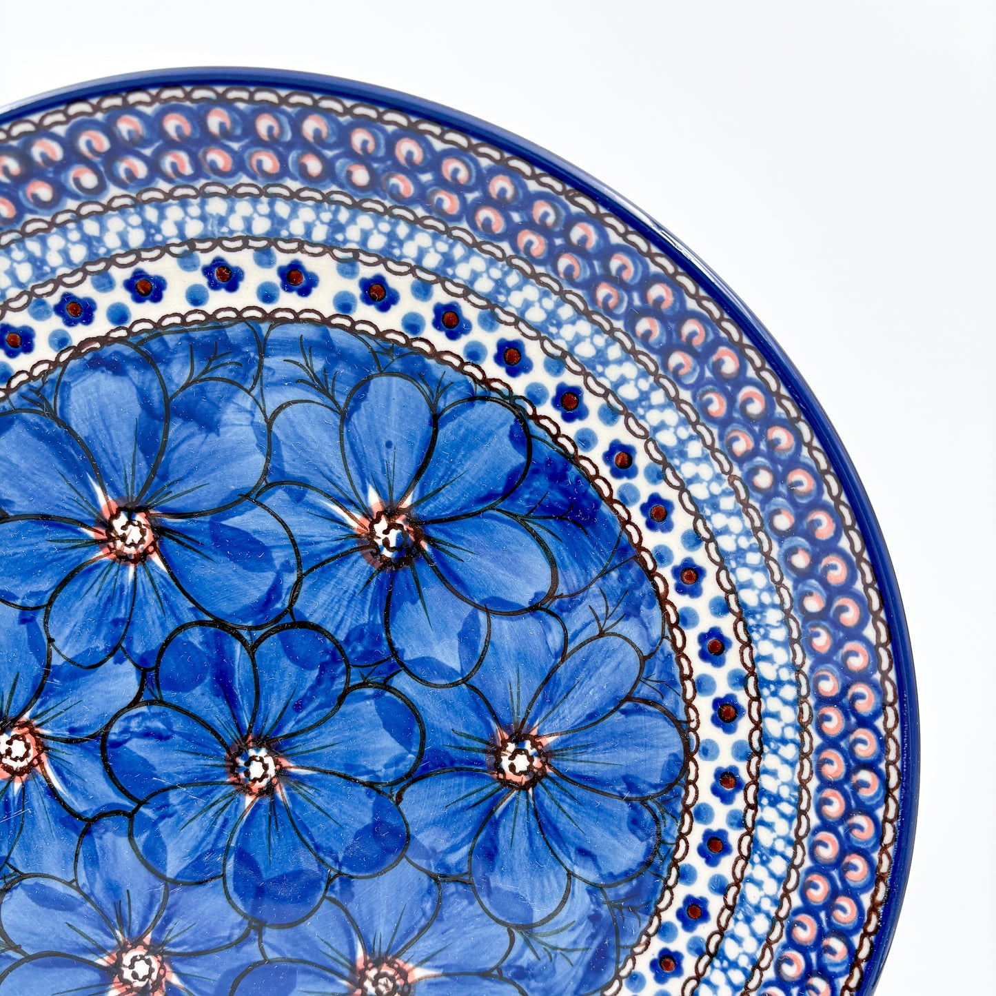 10.5” Plate.  Hand crafted Polish pottery stoneware: UNIKAT Cobalt Poppies