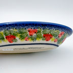 UNIKAT Berry Snowman oval Milano platter, exterior side view showing berry and pine border with stamp beneath