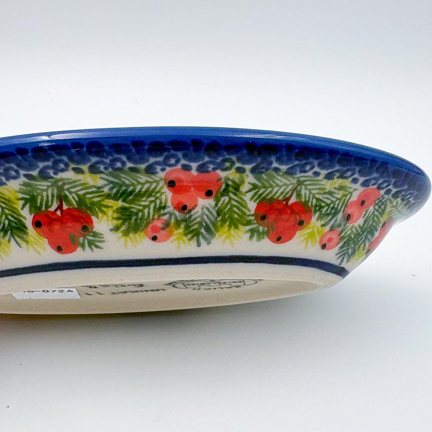 7" Oval Milano Platter  Hand crafted Polish pottery stoneware: UNIKAT Berry Snowman Design