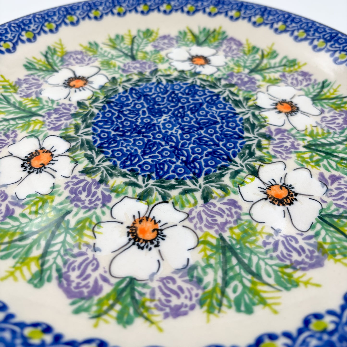 10.2” Plate.  Hand crafted Polish pottery stoneware: UNIKAT Primrose Design
