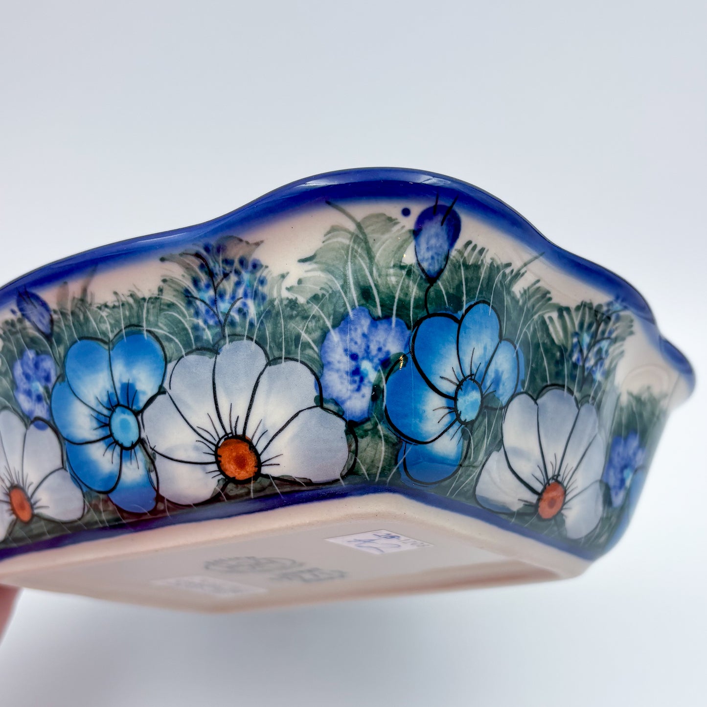 8” Rectangular Fala Baker Handmade in Poland.  UNIKAT Forget Me Not Pansy