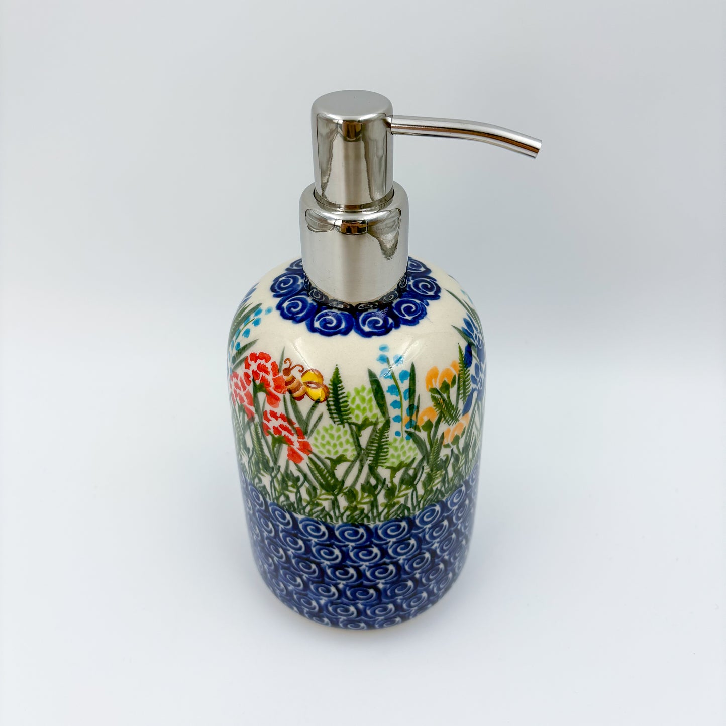 Soap Dispenser 7.25”.  Handmade Polish pottery.  UNIKAT Meadow Design
