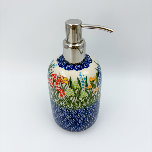 Soap Dispenser 7.25”.  Handmade Polish pottery.  UNIKAT Meadow Design
