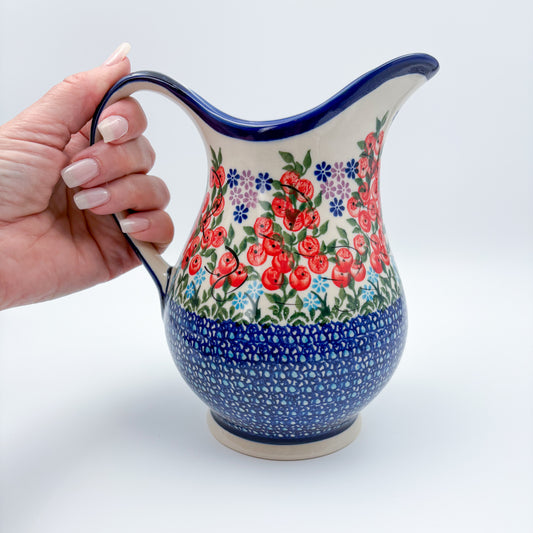 37 oz. Pitcher.  Hand painted Polish pottery stoneware UNIKAT Red Berry