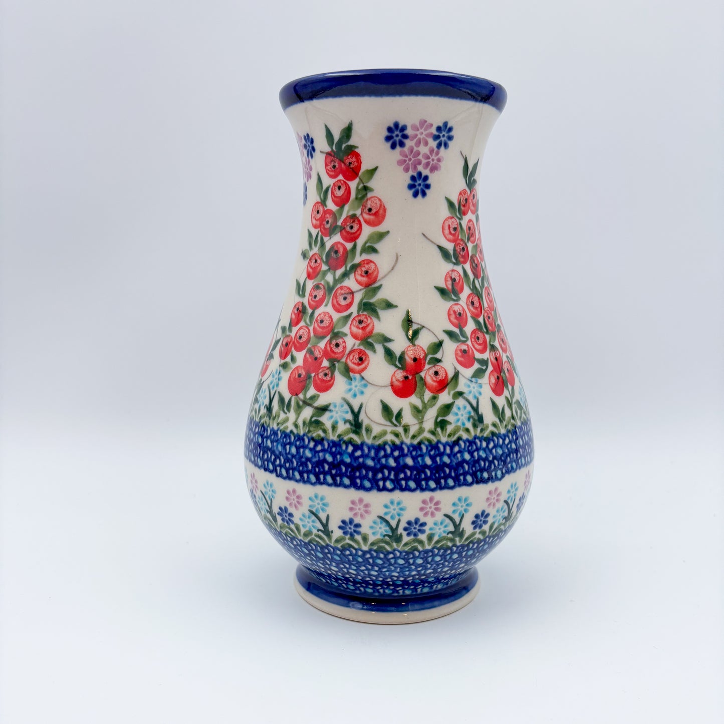 Vase 9”. Handmade Polish pottery.  UNIKAT Red Berry