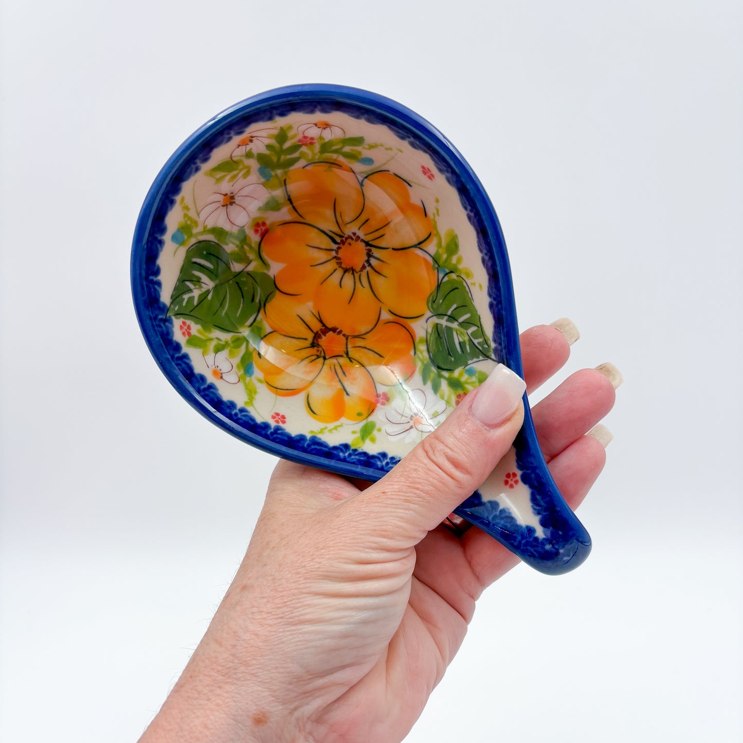 Spoon Stand.  Handmade Polish pottery.  UNIKAT Orange Poppy