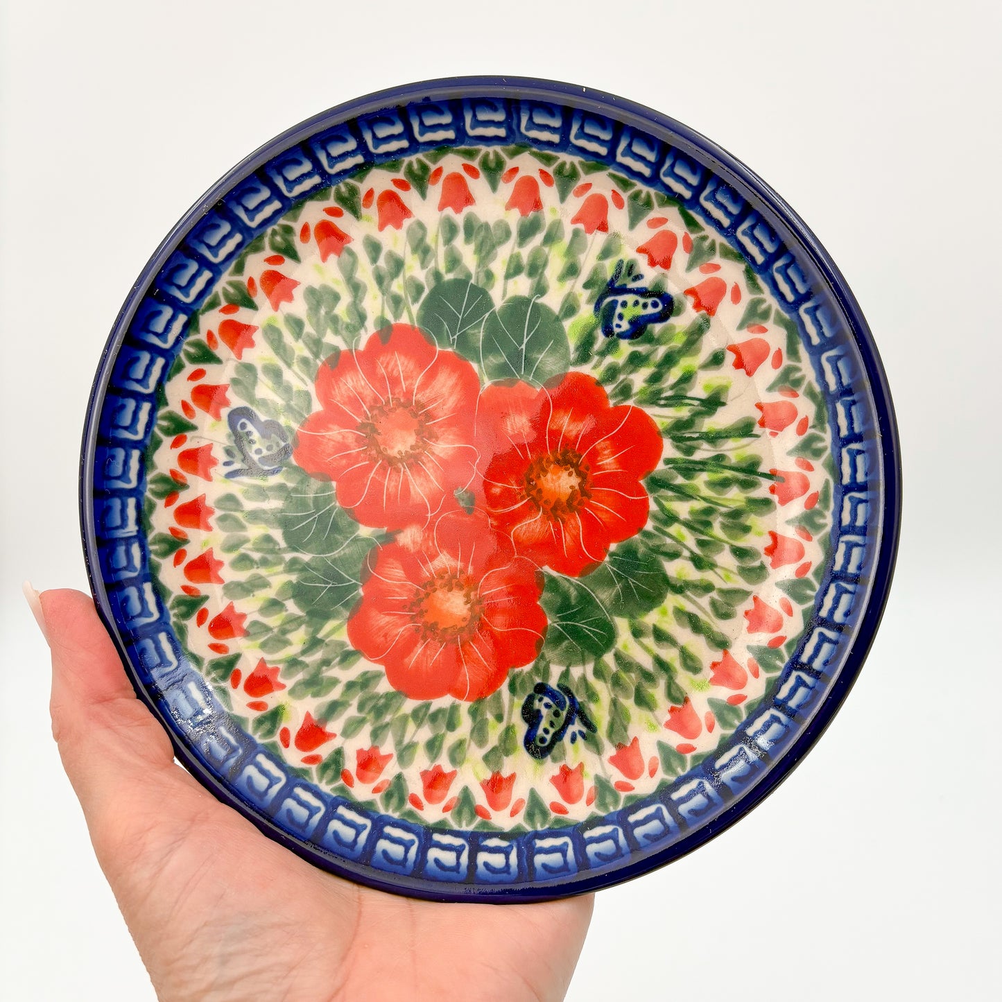 7” Plate.  Hand crafted Polish pottery stoneware: UNIKAT Happiness Design
