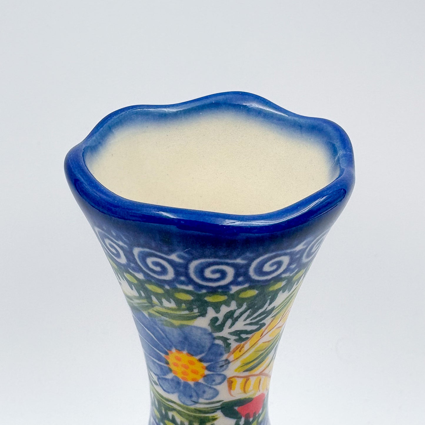 Swirl Vase 6.5”. Handmade Polish pottery.  UNIKAT Garden Poppy