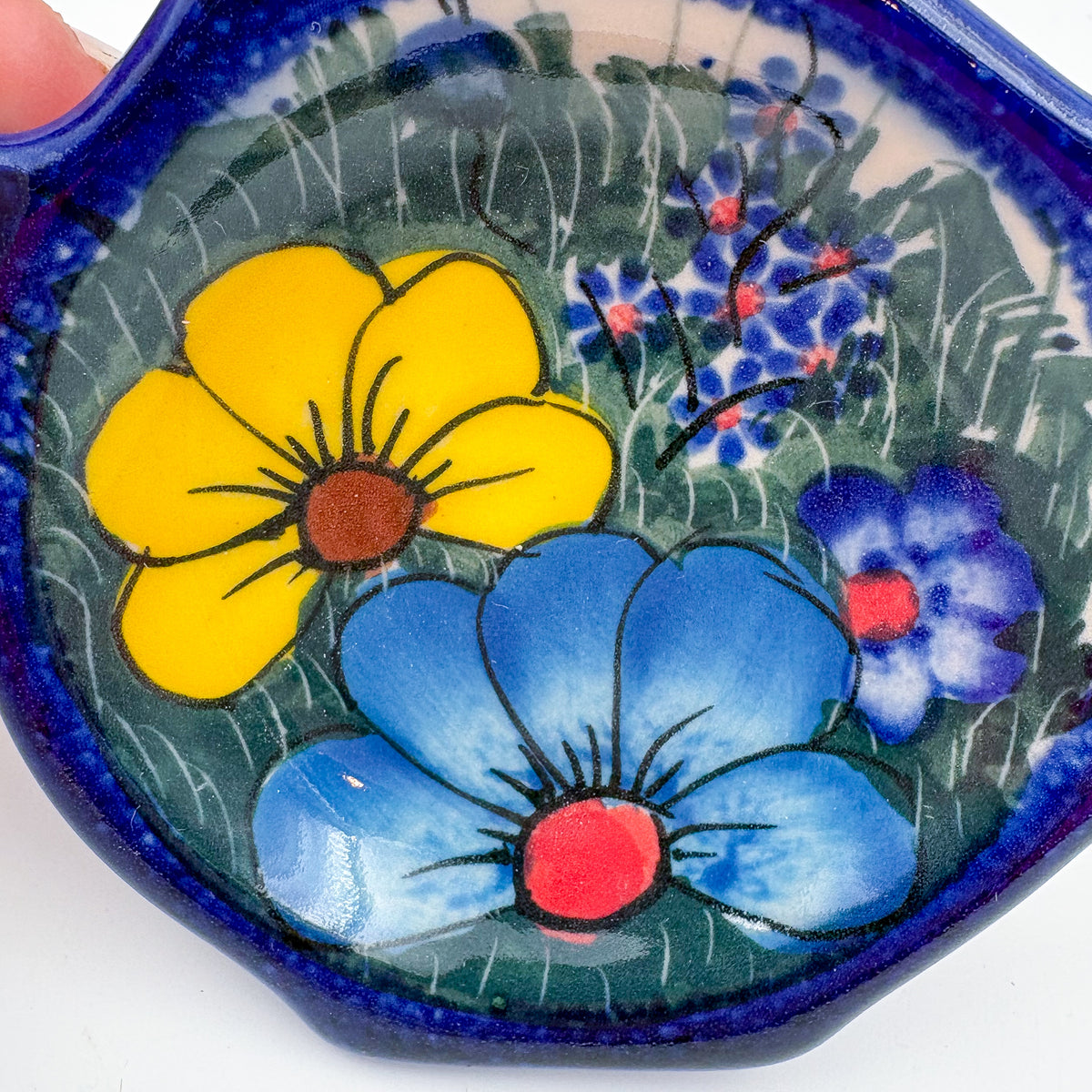 Teabag Holder.  Handmade Teapot Polish pottery.  UNIKAT Forget Me Not Pansy - Style 2