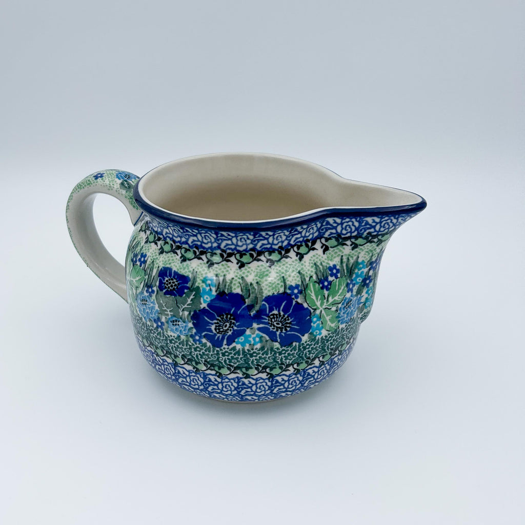 24 oz Pitcher.  Hand painted Polish pottery stoneware.  UNIKAT Moody Blues Design.