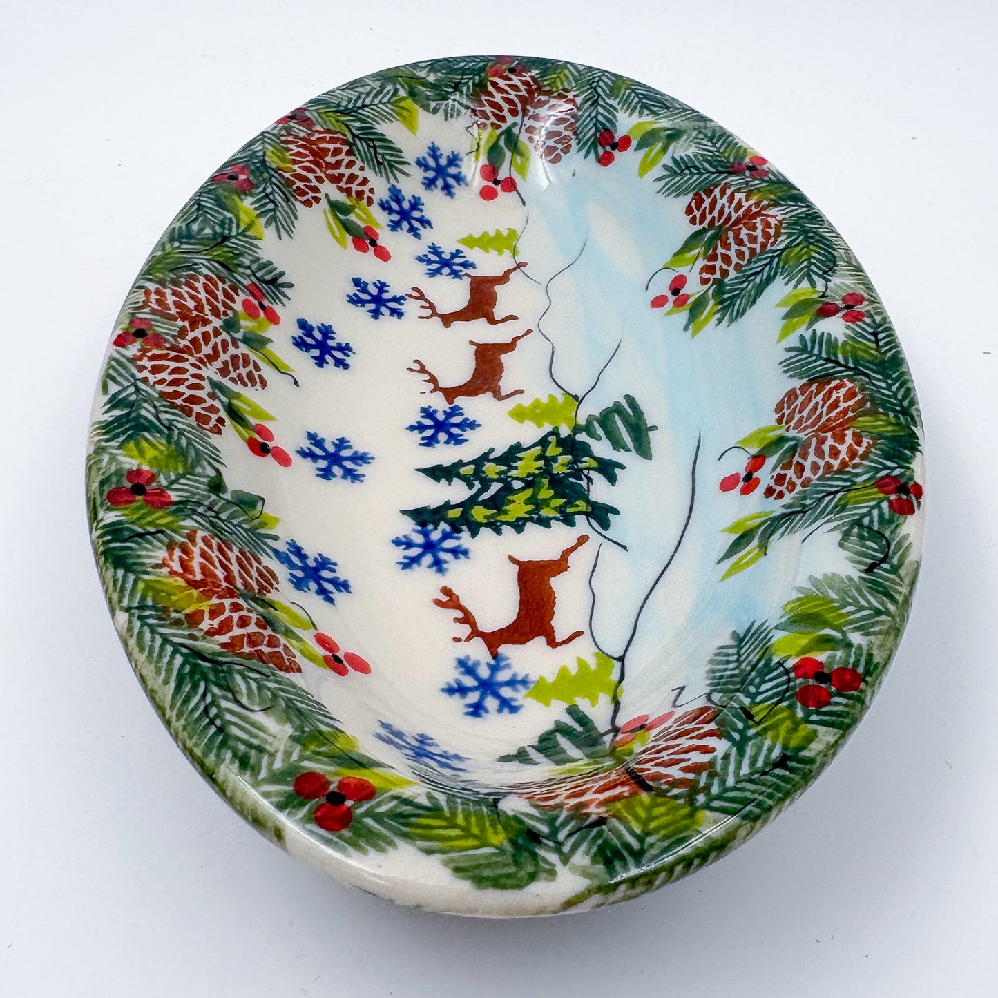 7" Oval Milano Platter  Hand crafted Polish pottery stoneware: UNIKAT Reindeer Bliss Design (Copy)