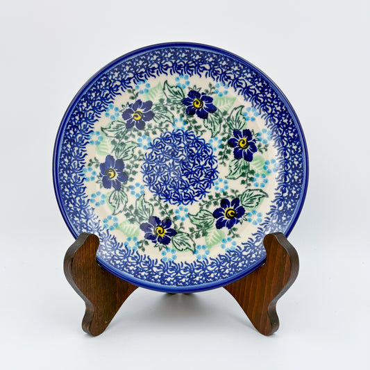 7.5” Plate.  Hand crafted Polish pottery stoneware: UNIKAT Blue Floral Day Design