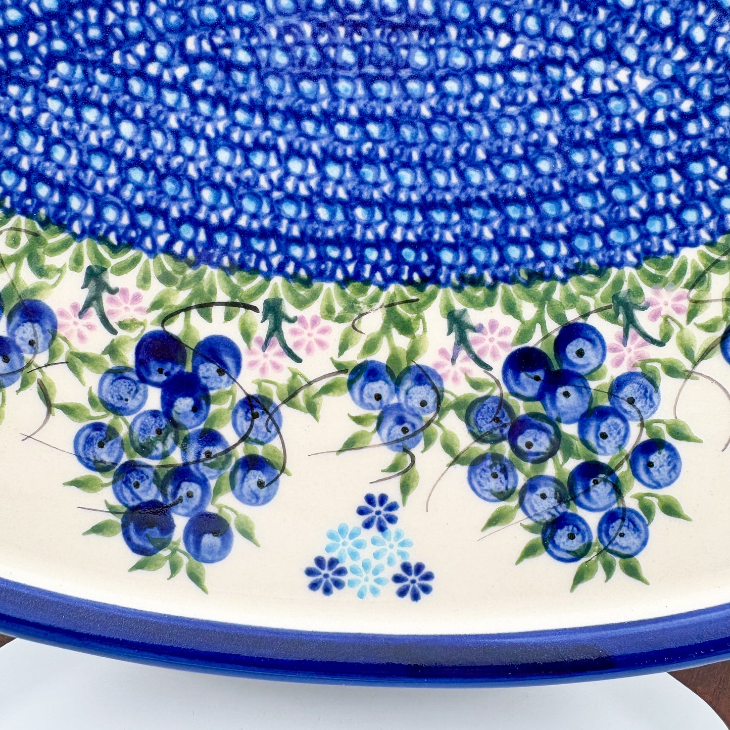 13.5" Oval Tray.  Hand crafted Polish pottery stoneware: UNIKAT Blueberry Design.