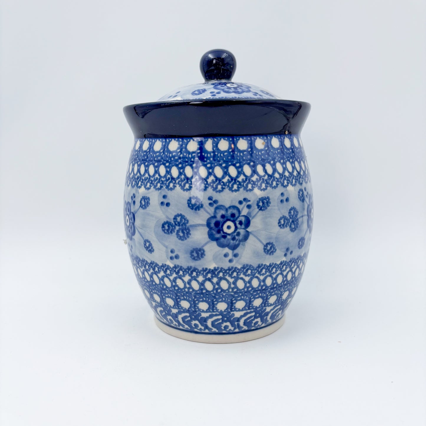 6" Lidded Jar.  Handmade Polish pottery.  UNIKAT Ble Poppy Design
