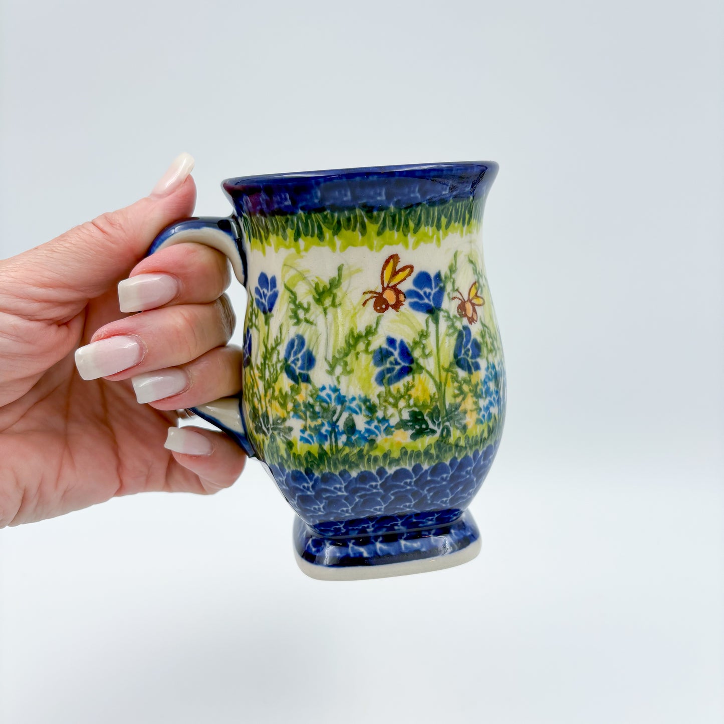 Tulip Mug 10oz. Handcrafted Polish pottery stoneware:  UNIKAT Bluebell Meadow