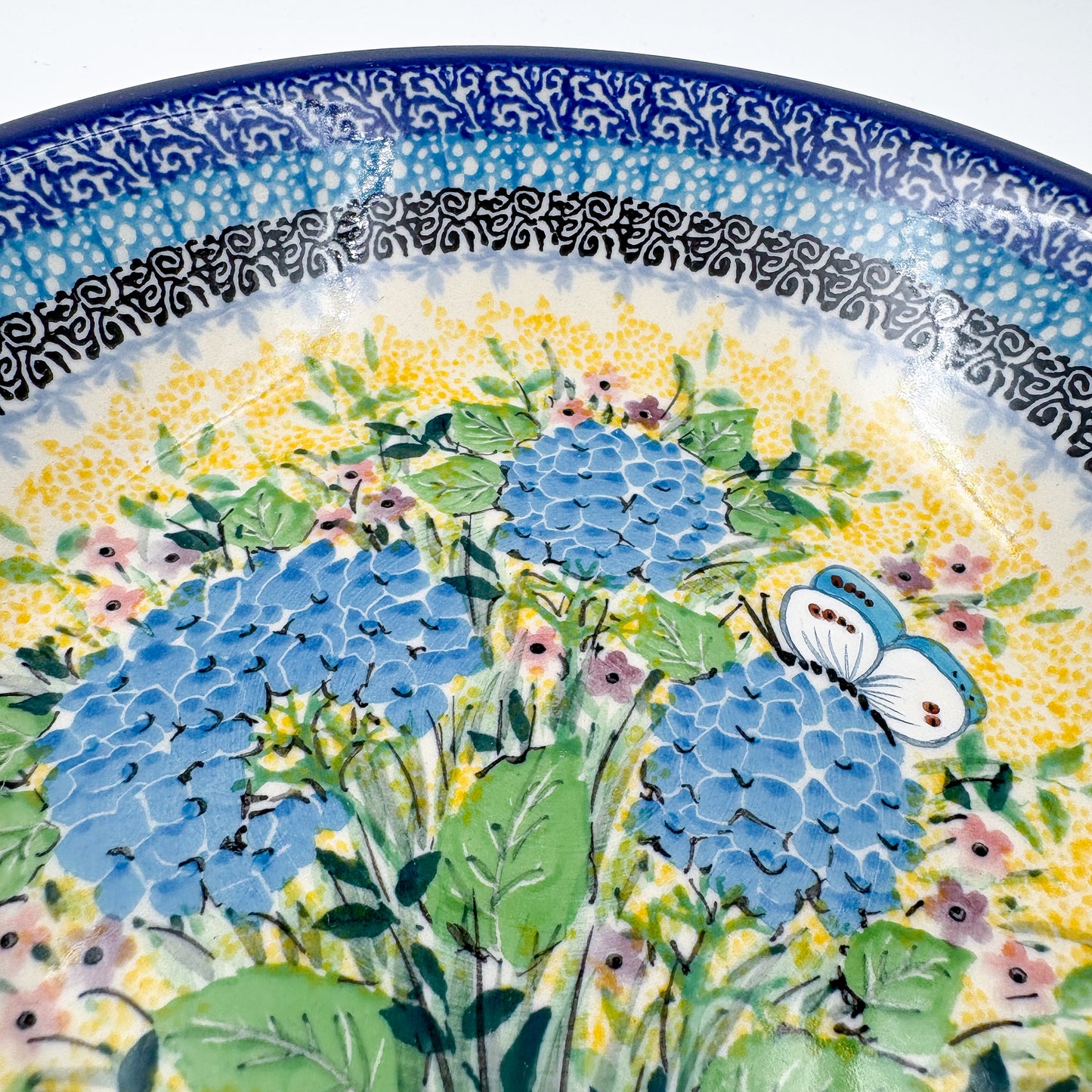 8” Pasta  Bowl.  Hand crafted Polish pottery stoneware: UNIKAT Blue Hydrangea Design