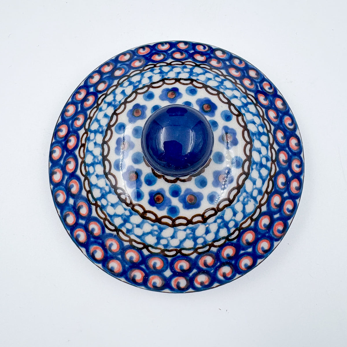6" Lidded Jar.  Handmade Polish pottery.  UNIKAT Cobalt Poppies Design