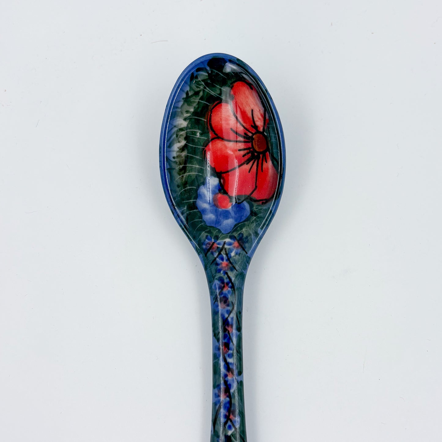 Spoon Lg 8”.  Handmade Polish pottery. UNIKAT Wildflower Red Design
