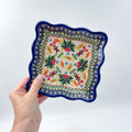 7" Square Scalloped Edge Cookie Plate.  Hand crafted Polish pottery stoneware: UNIKAT Candy Heaven Design